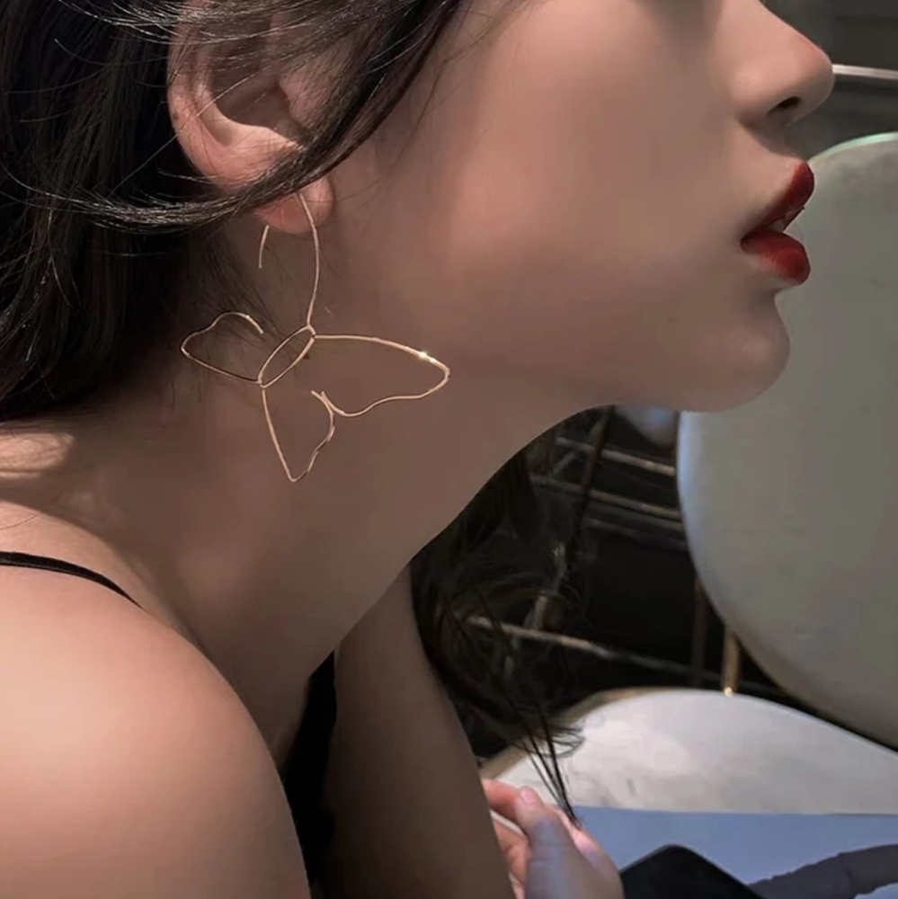 Large Gold Butterfly Hoop Style Earrings